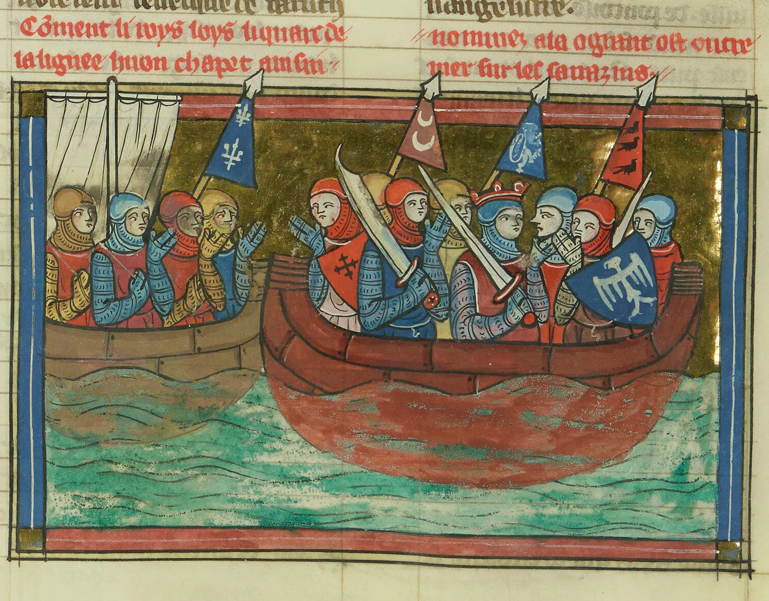 « Comment le roy Louis […] alla au grand ost outre-mer contre les sarrazins » (BN FR 22495 folio287r)