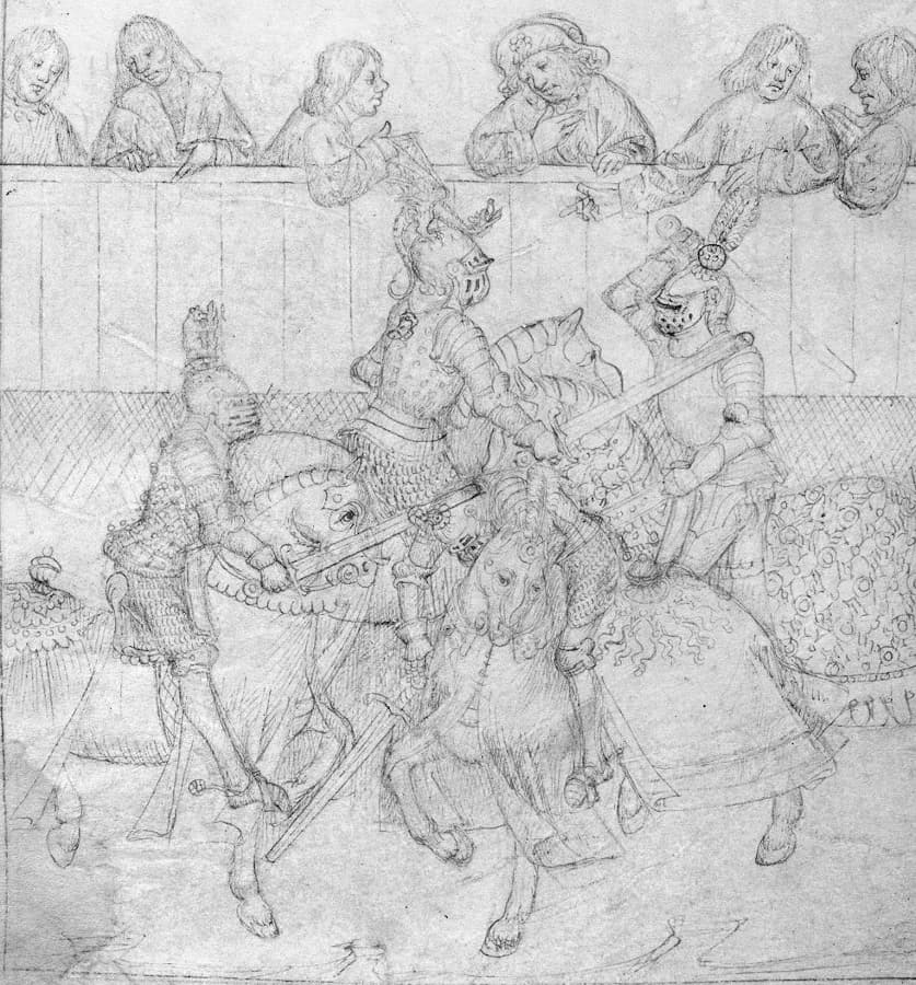 Scène de tournoi (Manuscrit anglais BL Cotton MS Julius E IV/3 folio 11v) #Terressens