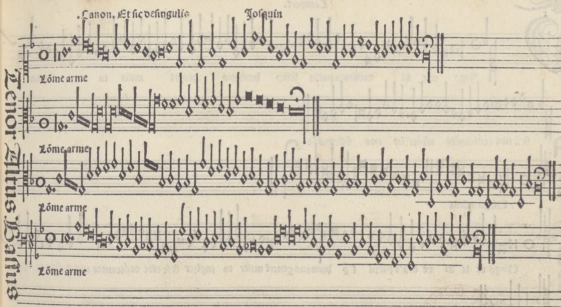 in Canti B imprimé à Venise en 1502. Autre compositeur célèbre, Josquin Després (1440-1521) s'inspire de l'homme armé et propose une version à quatre voix avec dessus... #Terressens