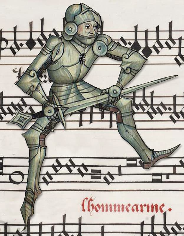 L'homme armé prend place sur sa musique - in Alte Armatur und Ringkunst (Hans Takhoffer 1549) et I-Rvat MS capp.Sist 34 (début XVIᵉ siècle) #Terressens