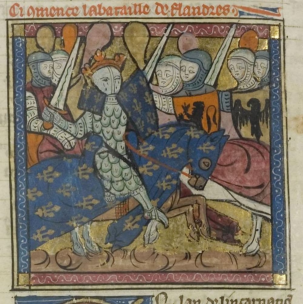 Philippe II combattant des chevaliers de Flandre | Grandes chroniques de France - Bibliothèque municipale de Castres BM 003 f282v #Terressens Philippe II combattant des chevaliers de Flandre | Grandes chroniques de France - Bibliothèque municipale de Castres BM 003 f282v #Terressens