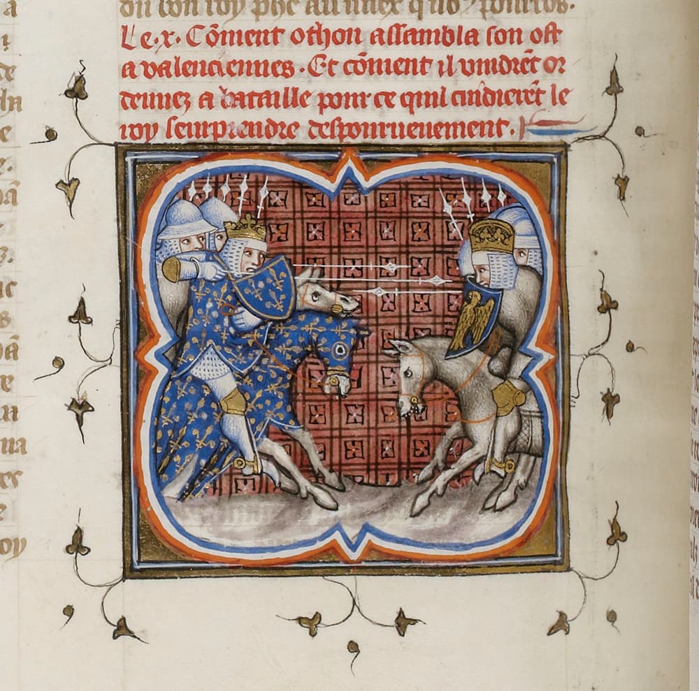 Philippe II face à Othon IV | Grandes chroniques de France - FR 2812 f253v #Terressens Philippe II face à Othon IV | Grandes chroniques de France - FR 2812 f253v #Terressens