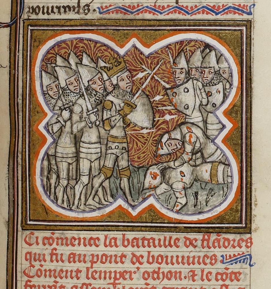 Quand l'issue de la bataille dite de Flandres devient évidente au pont de Bouvines | Grandes chroniques de France - FR 10135 f301r #Terressens Quand l'issue de la bataille dite de Flandres devient évidente au pont de Bouvines | Grandes chroniques de France - FR 10135 f301r #Terressens