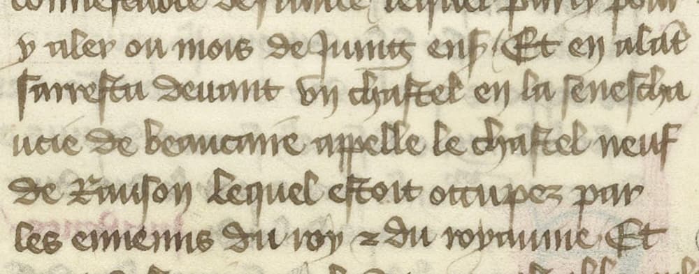 « ... et en allant s'arrêta devant un château en la sénéchaussée de Beaucaire, appelé... lequel était occupé par les ennemis du roi et du royaume... », in Grandes chroniques de France - FR2068 folio 541v #Terressens