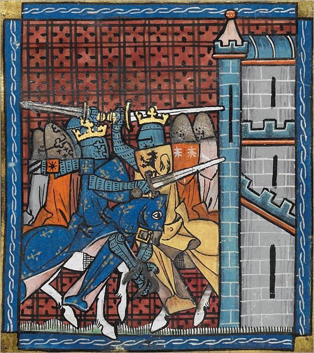 Affrontement entre les deux rois rivaux in Royal MS 16 G VI folio 357v° #Terressens