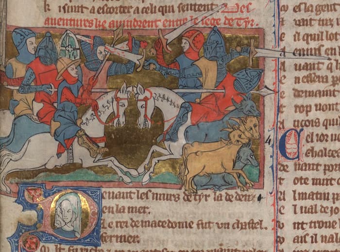 Épées, brans, lances... toutes armes sont « bonnes » dans les affrontements sous les remparts de Tyr - Fr24364 f8r° #Terressens