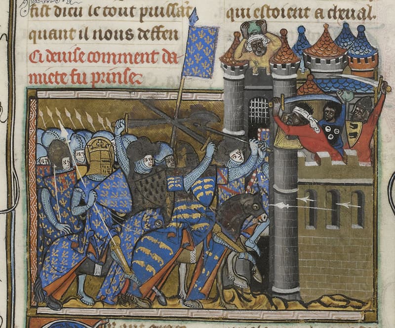 Juin 1249 Les croisés débarquent en Égypte et s'emparent de Damiette. | BN Fr 13568 folio83 #Terressens