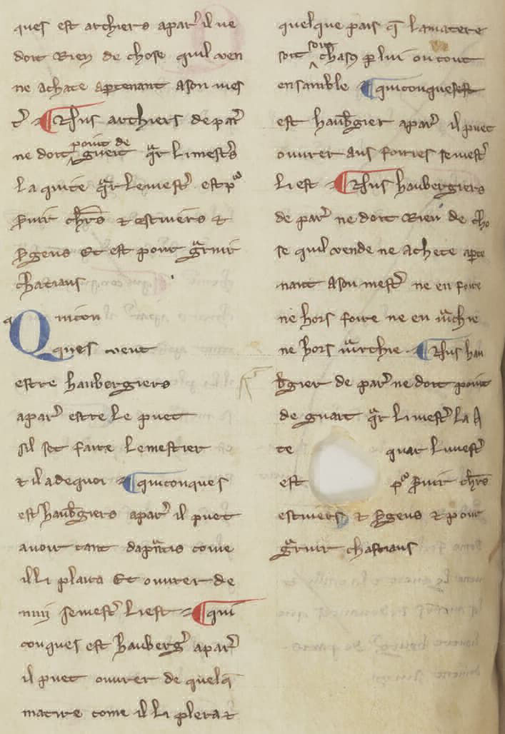 Extrait du Livre des métiers concernant les haubergiers  - FR 29064 (XIVᵉ siècle)