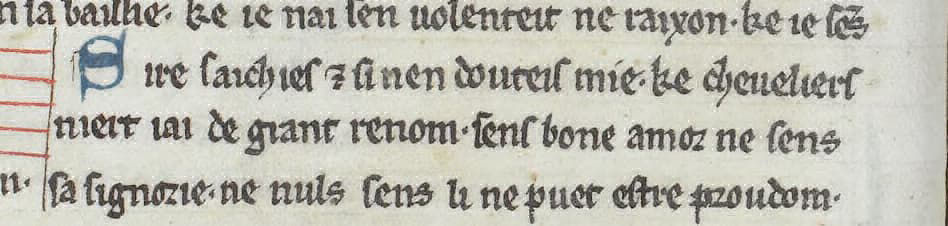 Extrait d'une chanson de Raoul de Soissons, Manuscrit de chants de trouvères, CH 389 folio 64v -Stadtbibliothek de Berne