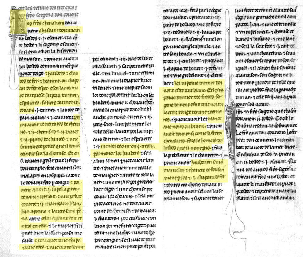 Quelques extraits (surlignés) des chapitres 138 à 141 de la Règle du Temple